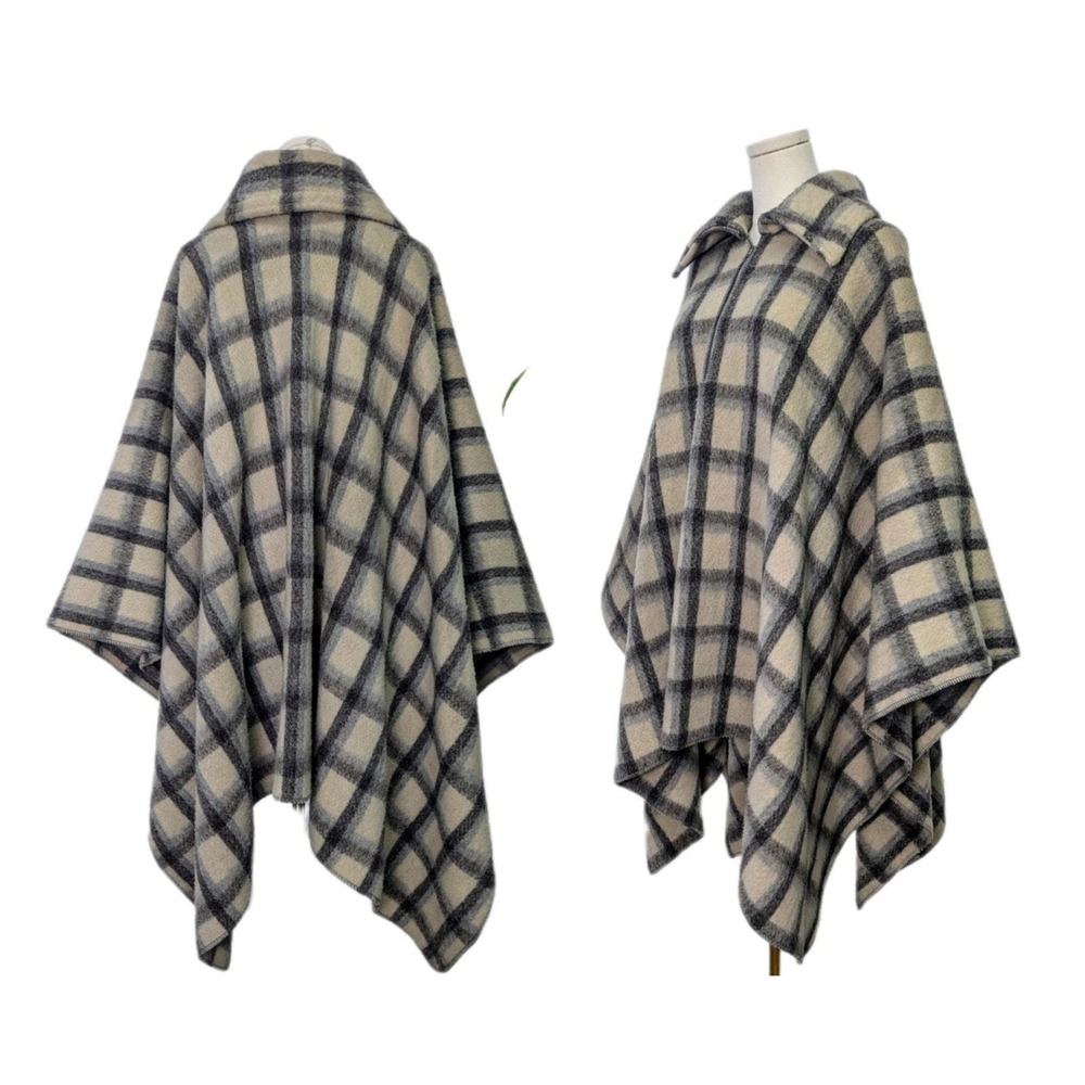 Vintage plaid blanket‎ cape, 60s oversized tartan wool swing coat made Columbia